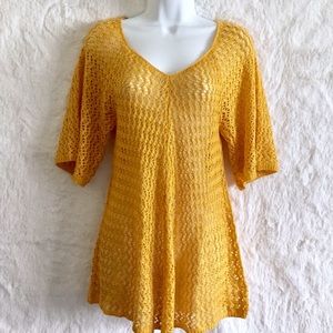Yellow Boho Crochet V-Neck Tunic